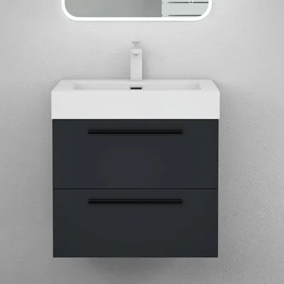 Produktbild von Mai & Mai Badmöbelset Komplett Set Waschbeckenunterschrank 60cm Unterschrank mit Waschschbecken aus Mineralguss Quadratto