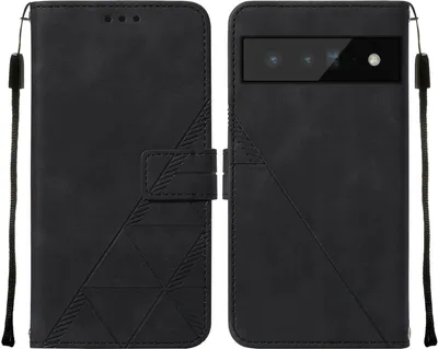 Produktbild von Google Pixel 6 Pro Hülle, Schlank Prägung Flip Leder Kartenfächer Schutzhülle mit Ständer für Google Pixel 6 Pro Schwarz