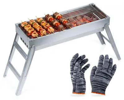 Image de Barbecue pliable au charbon de bois, acier inoxydable, 73 x 21 x 37 cm