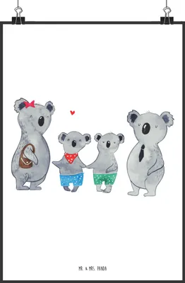 Produktbild von Mr. & Mrs. Panda Bild Koala Familie zwei DIN A2 - Weiß - Geschenk, Familienzeit, Muttertag, Wandbild, Koalabär, kunstdruck poster, Wanddekoration, drucke, wanddeko