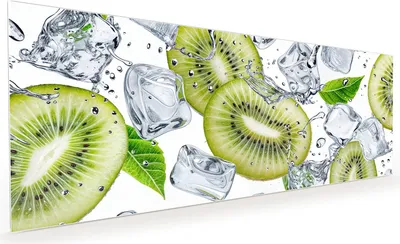 Produktbild von Küchenrückwand Spritzschutz Glas mit Motiv Kiwi Würfel Eis 40 x 40 cm