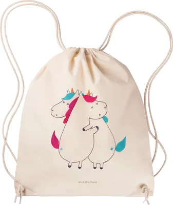 Produktbild von Mr. & Mrs. Panda Jutebeutel Einhörner Umarmen - Transparent - Geschenk, Unicorn, Turnbeutel, Schwester, baumwoll, Einhorn, Freundin, Familie, wander rucksack, Beutel