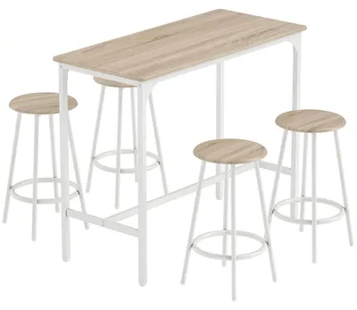 Produktbild von 5-teiliges Bartisch-Set für 4 Personen, Industrieller Stehtisch mit Hockern für Küche & Esszimmer, Eiche