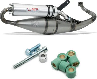 Image de Système d'échappement complet HAND MADE TT homologué, en aluminium, compatible avec les modèles Kymco Agility 50 (2010-2012) / Bet & Win (2001-2007) / People Eco (2003-2004) / Super 8 (2009-2012)