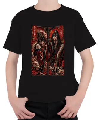 Produktbild von Samurai Katana Drache Japan Tattoo Krieger Anime Manga Y2K Yakuza Kinder T-Shirt, Schwarz, 104