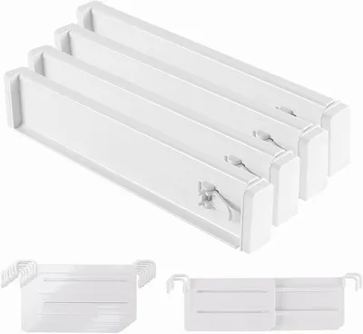 Produktbild von PolkaHome® 12er Set Ladeeinteilung 56 cm Weiß – Verstellbare Schubladen Organizer für Küche Bad Schlafzimmer
