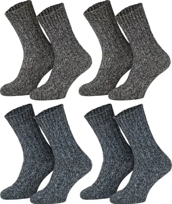 Tobeni 4 Paar superweiche Norweger Socken mit Schafwolle vorgewaschen Anthrazit Marine