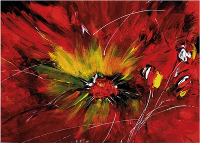 Produktbild von Leinwandbild Kunst 50 x 70 cm - Wandbild Rot - Keilrahmen Abstrakt Wohnzimmerdeko Wanddeko Wandgemälde