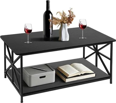 Image de Table rectangulaire en bois à deux niveaux avec une étagère inférieure