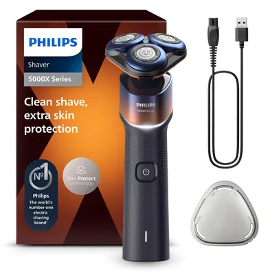 Produktbild von Philips Rasierer Serie 5000X X5012/00 Elektrischer Nass- und Trockenrasierer, Rotationstrasierer, Orange, PowerCut, Tasten, SkinGlide, Replace every 2 yrs with SH30