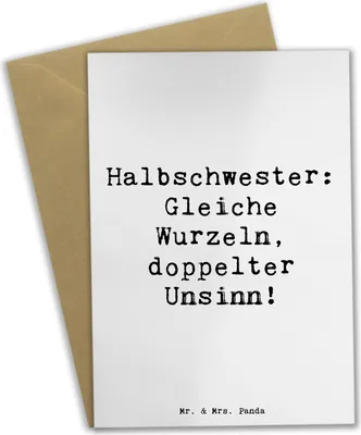 Produktbild von Mr. & Mrs. Panda Beileidskarte Spruch Halbschwester Unsinn - Weiß - Geschenk, Geschwisterbeziehung, Grußkarten, vatertagskarte, Familienmitglieder, Familie, Grußkarte