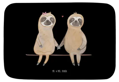 Produktbild von Mr. & Mrs. Panda Badezimmerteppich Faultier Pärchen - Schwarz - Geschenk, Liebe, Badematte, Gemeinsam, Relaxen, Badvorleger, badezimmermatte, Badteppich, duschmatte