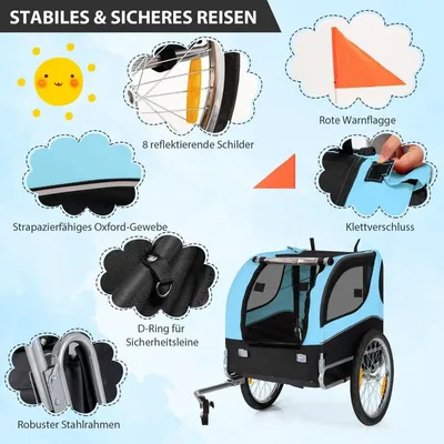 Image de Remorque pour chien pour vélo Remorque pour animaux de compagnie pour vélo 40 kg capacité de charge bleu