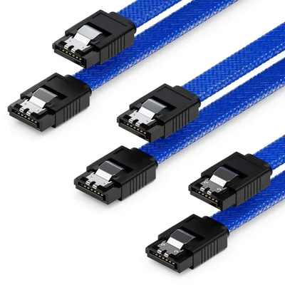 Produktbild von deleyCON SATA 3 Nylon Kabel Set 50cm Datenkabel 6 Gbit/s, 3 Stück - Blau