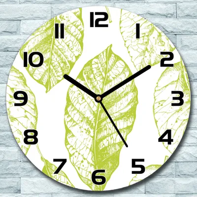 Produktbild von Wanduhr aus Glas Rund fi 30 Blätter Weiß-grün Quarz Deko Wohnzimmer Büro