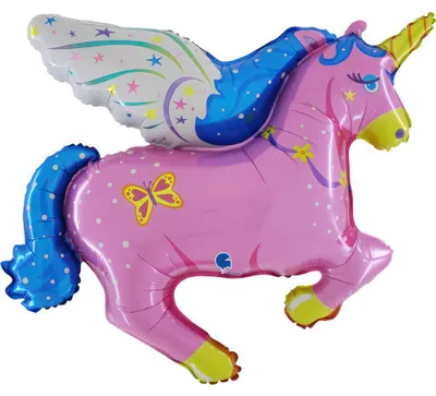 Immagine prodotto di Palloncino a forma di unicorno, unicorno con ali, rosa - 83 x 77 cm