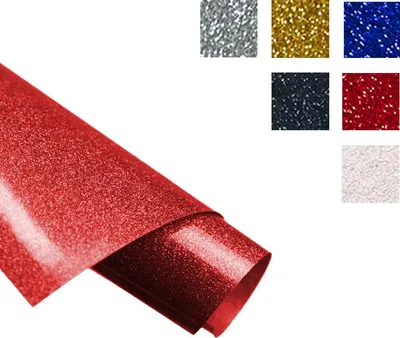 Produktbild von Glitzer Bügelfolie Rolle 12"x5ft Rot – Umweltfreundliches HTV Vinyl für DIY Kleidung, T-Shirts, Stoffe