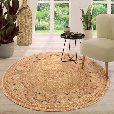 Produktbild von TT Home Wohnzimmer Teppich Rund Kurzflor Hangefertigt Bordüre Unifarben Cutout Design Größe 120 cm Rund