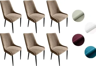 Produktbild von Massimo 6er Set Esszimmerstühle – elegante Samt-Polsterstühle in Latte, stabil mit Metallgestell, modernes Design für Esszimmer, Küche und Büro