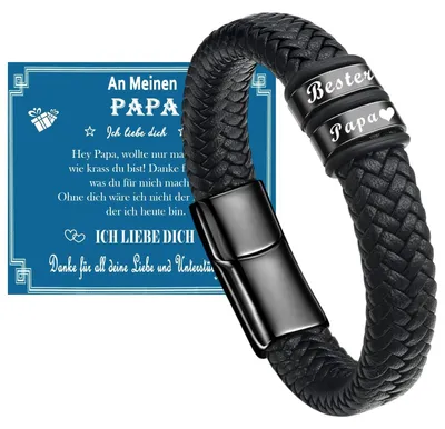 Produktbild von Elzusha – Lederarmband für Vater mit Gravur "Bester Papa"