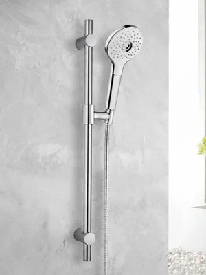 Produktbild von Duschsystem chrom mit Handbrause und Duschstange Brauseset höhenverstellbar - Duschset für Badezimmer modern