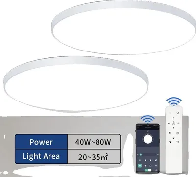Zdjęcie produktu dla Lampa sufitowa, moc 80W, możliwość ściemniania, APP i pilot, 2szt. 80W biały