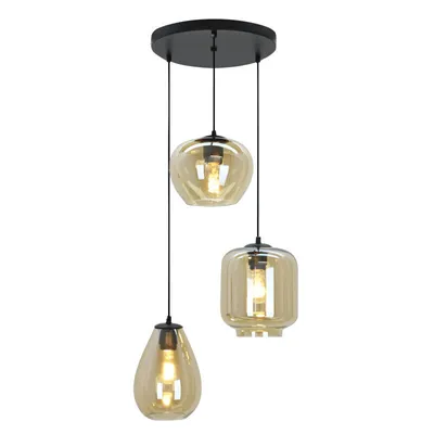 Produktbild von Olucia - CAIA - Pendelleuchte - Bernstein/Schwarz - 3 Lampen