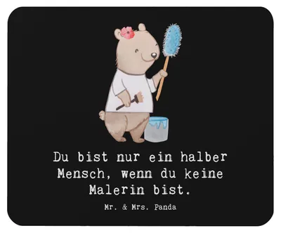 Produktbild von Mr. & Mrs. Panda Mousepad Malerin Herz - Schwarz - Geschenk, Mauspad, Witzig, Mouse Pad, Lustig, Gesellenprüfung, laptop, Maler, Malerbetrieb, Spruch, pc, mousematte