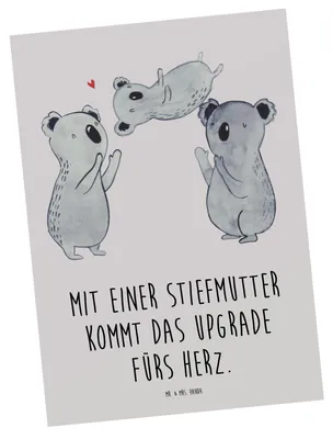 Produktbild von Mr. & Mrs. Panda Postkarte Herz Stiefmutter - Grau Pastell - Geschenk, Upgrade, Stiefkind, Ansichtskarte, Postkarten, Familienbindung, einzigartige Designs, Fotokarte