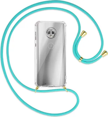 Produktbild von Handykette Backcover-Schutzhülle mit Band (Metall goldfarben) für Motorola Moto G6 - türkis