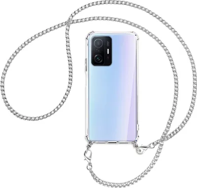 Produktbild von Handykette Backcover-Schutzhülle mit Band (Metall silberfarben) für Xiaomi Mi 11T - silberfarbene Kette