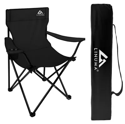 Image de Chaise de camping pliante - Cadre métallique - Noir - Avec sac de transport - Pour camping, plage et festival