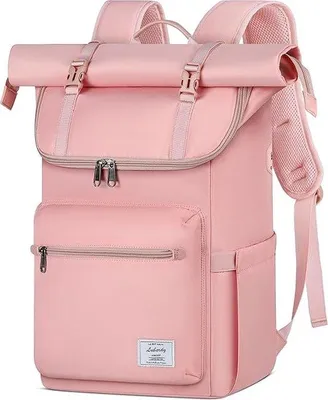 Obrázek produktu pro Uniqoos® Batoh Rolltop – voděodolný batoh na notebook s polstrovanou přihrádkou pro notebooky o velikosti 13–17,3 palců, USB portem, bezpečnostní přihrádkou a popruhem pro připevnění zavazadel, růžová barva, vhodný pro univerzitu, práci a cestování