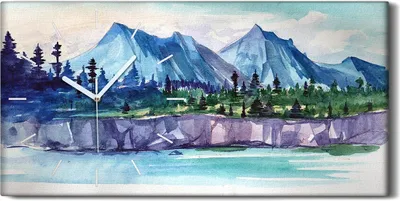 Produktbild von Leinwand Wanduhr Wandkunst Uhr Geräuschlos 60x30 Malerei Wald Berge Wasser - weiße Hände