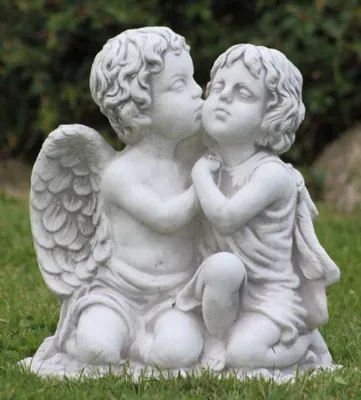 Produktbild von Casa Padrino Jugendstil Deko Skulptur 2 Engel Grau 45 x 25 x H. 39 cm - Elegante Deko Stein Figur - Garten Deko - Barock & Jugendstil Deko Accessoires