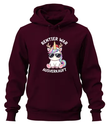 Obrázek produktu pro Reindeer Unicorn Christmas Christmas Hat Gift Uni mikina s kapucí Hoodie, Burgundy, S