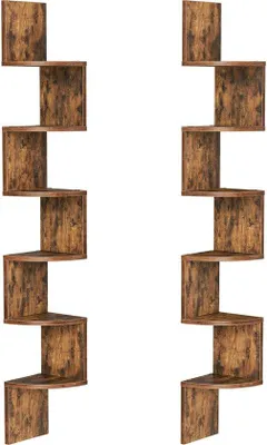 Produktbild von Unyqoos® Eckwandregal im Zickzack-Design – 6 Ebenen, 2‑teilig, Spanplatte, platzsparendes Wandregal für Wohnzimmer & Büro, einfache Montage