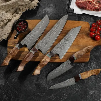 Produktbild von Yunari Damaszener Küchenmesser Set – 5 Teile in Braun KP37468