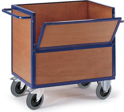 Produktbild von Rollcart Holzkastenwagen halb geklappt und vergittert mit Deckel 1165x765mm