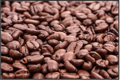 Produktbild von Wallario Wandbild Frisch geröstete Kaffeebohnen, Größe: 61 x 91,50 cm, Poster mit schwarzem Aluminiumrahmen