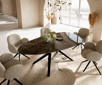 Produktbild von DELIFE Esstisch Edge Oval 220x120 Keramik Emperador Extra Lucidato Dunkelbraun Zenthara kantig Metall Schwarz