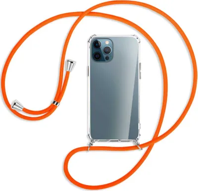 Produktbild von Handykette Backcover-Schutzhülle mit Band (Metall silberfarben) für Apple iPhone 12 Pro Max - neonorange