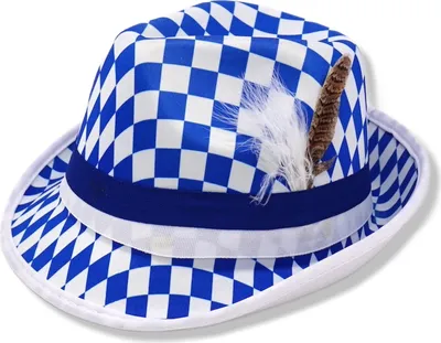 Produktbild von bayerischer Rautenhut BAVARIA (blau/weiß) mit Feder und Hutband / Tracht / Karneval / Oktoberfest / Volksfest / Fasching