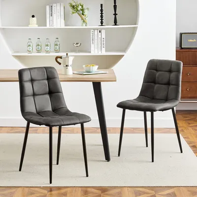 Produktbild von CLIPOP Esszimmerstühle 2er Set Retro-Stil, Kunstleder, gepolsterter Sitz mit stabilen Metallbeinen,Grau