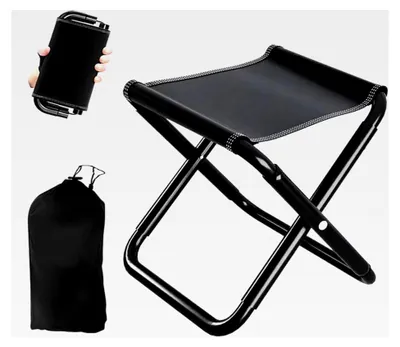 Produktbild von Klapphocker Schwarz, 150 kg Tragfähigkeit, Faltbarer Campinghocker mit verstärktem Kohlenstoffstahlrahmen