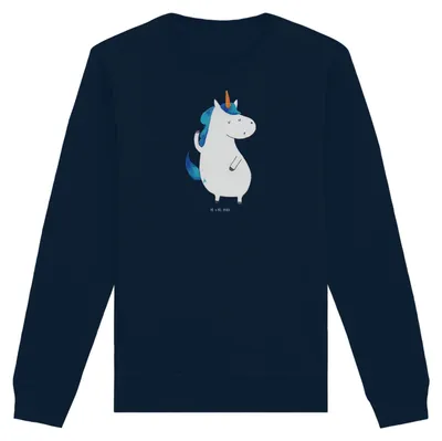 Produktbild von Mr. & Mrs. Panda Baumwoll Pullover Einhorn Mann Größe XS - French Navy - Geschenk, Party, Freundin, Familie, Pulli, Einhörner, Unicorn, Bio, Sweater, Organic, Sweatshirt