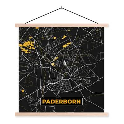 Produktbild von MuchoWow® Textilposter Stadtplan - Karte - Paderborn - Gold - Deutschland - Karte 120x120 cm mit holzfarbenen Rahmen - Textil-Poster