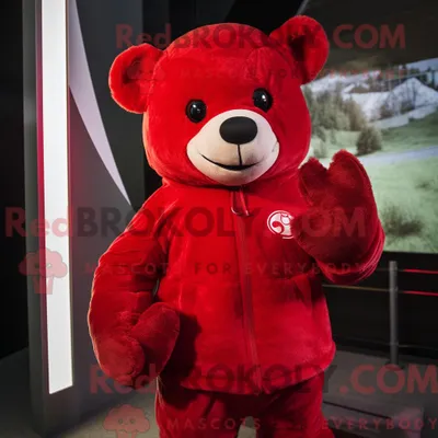 Produktbild von Maskottchenkostüm REDBROKOLY Roter Bär mit Rollkragen und Fäustlingen