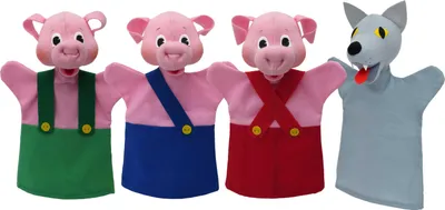 Obrázek produktu pro Sada 4 maňásků na ruku Tři prasátka a vlk 26 cm, vícebarevný, 22784S