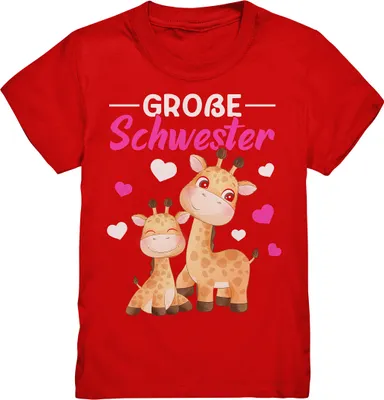 Produktbild von Große Schwester T-Shirt Giraffen Große Schwester Geschenk – Red / 122/128 (7-8)